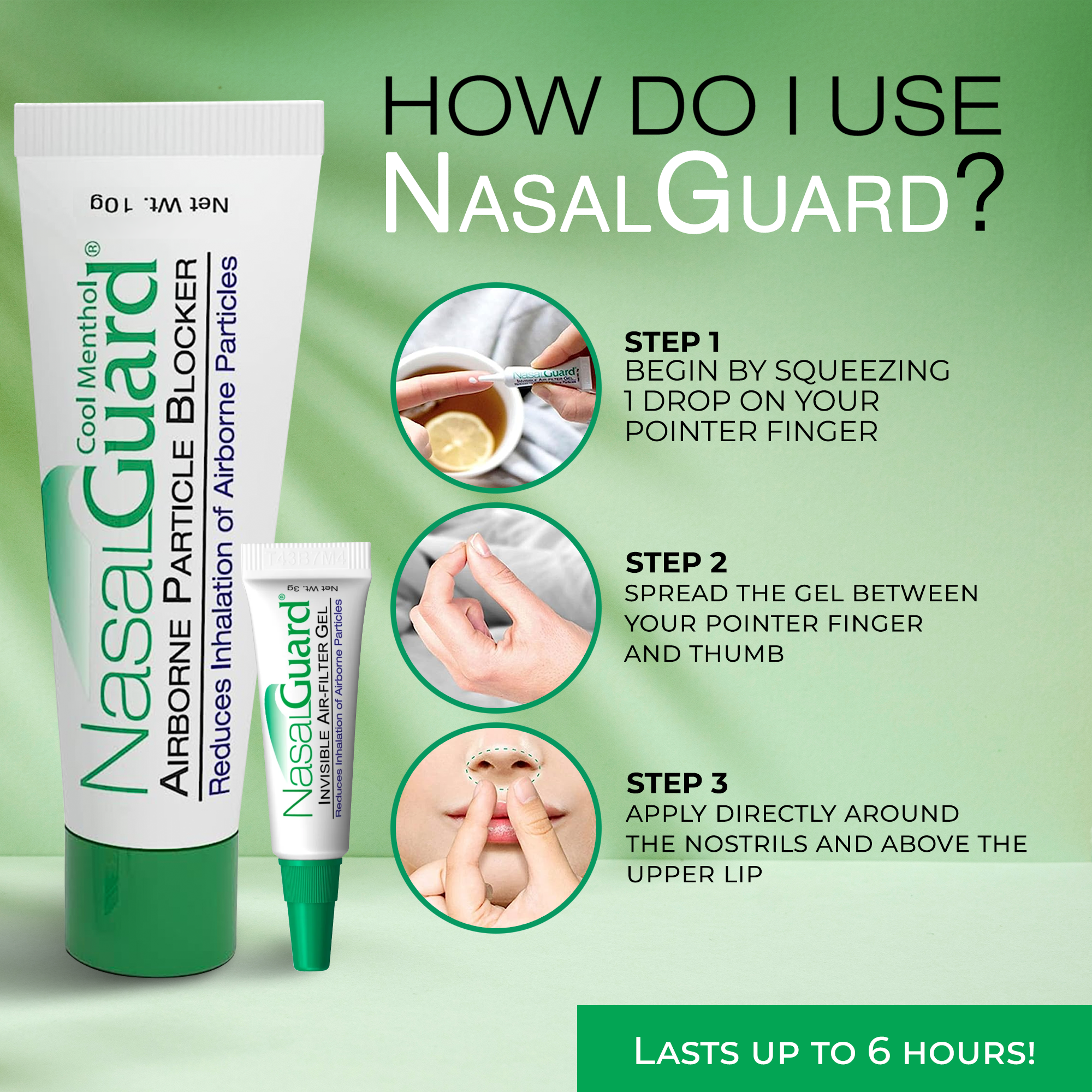 NasalGuard Airborne Particle Blocker | Allergy Prevention Gel | Cool Menthol | 10g Tube